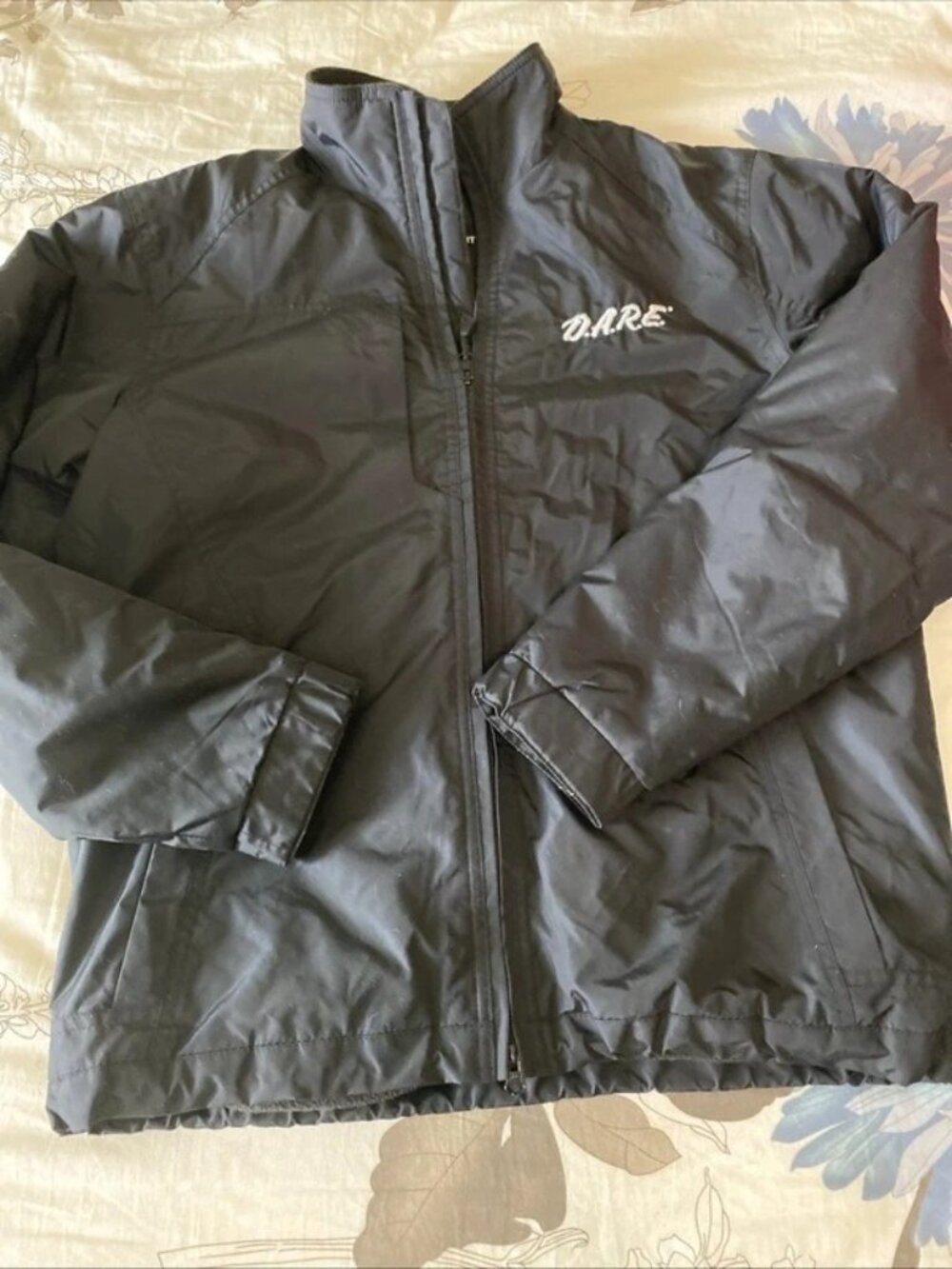 DARE Anti Drugs Jacket Mens Medium Black Full Zip Fleece Lined Duty Wear